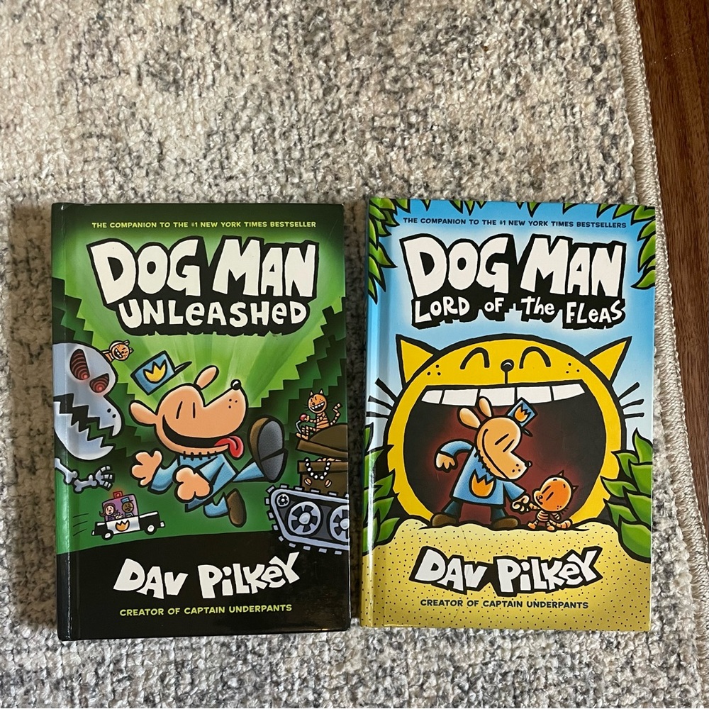Set of 2 books Dog Man Unleashed & Lord of the Fleas graphic novels novel bundle
